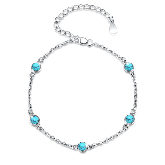 AOVEAO Turquoise Bracelet Blue Gem Stone Bracelet S925 Sterling Silver Round Turquoise Bracelets Jewelry for women 6mm (6mm turquoise bracelet)