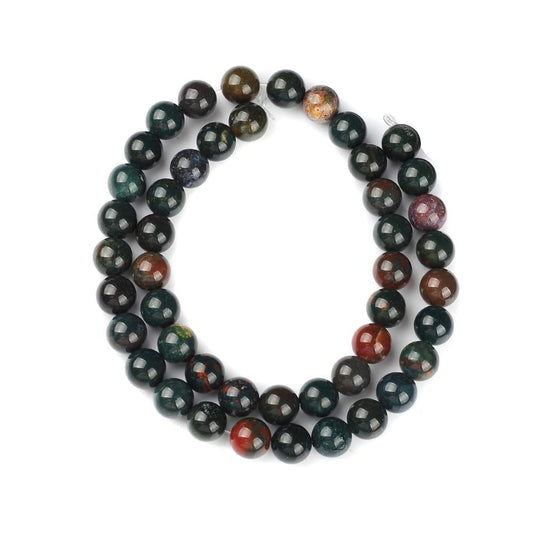 10mm Natural Indian Bloodstone Gemstone Round Loose Beads Crystal Stone Bracelet Necklace Accessories Crafts for Jewelry Making DIY,1 Strand 15"