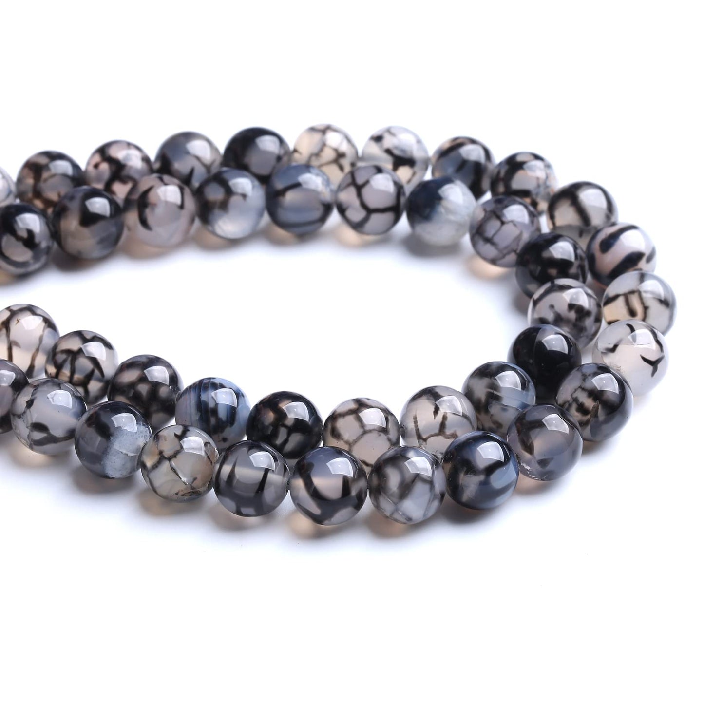 8MM 45PCS Natural Stone Black Dragon Vein Agate Beads for Jewelry Making DIY Bracelet