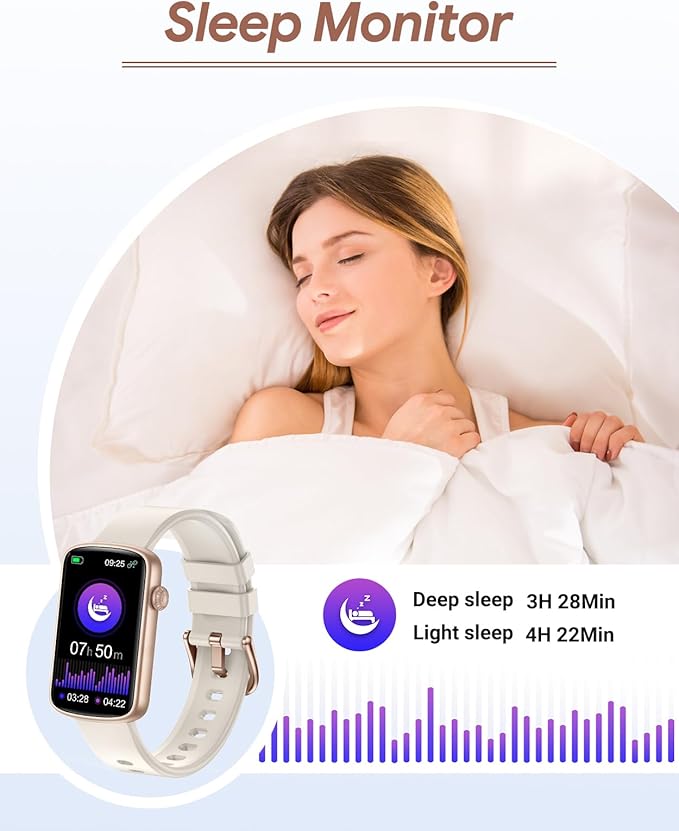 RUIMEN Fitness Tracker, Fitness Watches for Women Men with Heart Rate Monitor Blood Oxygen Sleep Tracker Pedometer, 1.47" Smart Watch Step Calorie Counter for Android iOS IP68 Waterproof (Starlight)