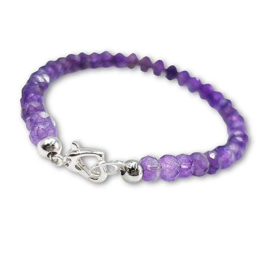 Genuine gemstone strand heart bracelet with 925 sterling silver lobster clasp, customized size bracelet birthstone gift for men and women, Uniquelan jewelry (Amethyst, 6 inches)