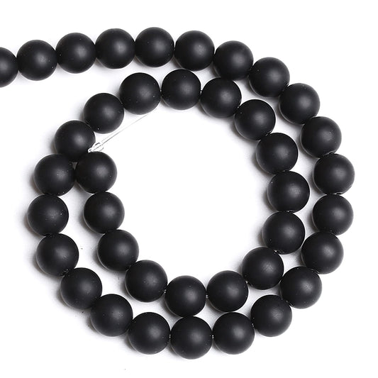 12MM 32PCS Natural Stone Matte Black Agate Loose Beads for Jewelry Making DIY Bracelet Necklace