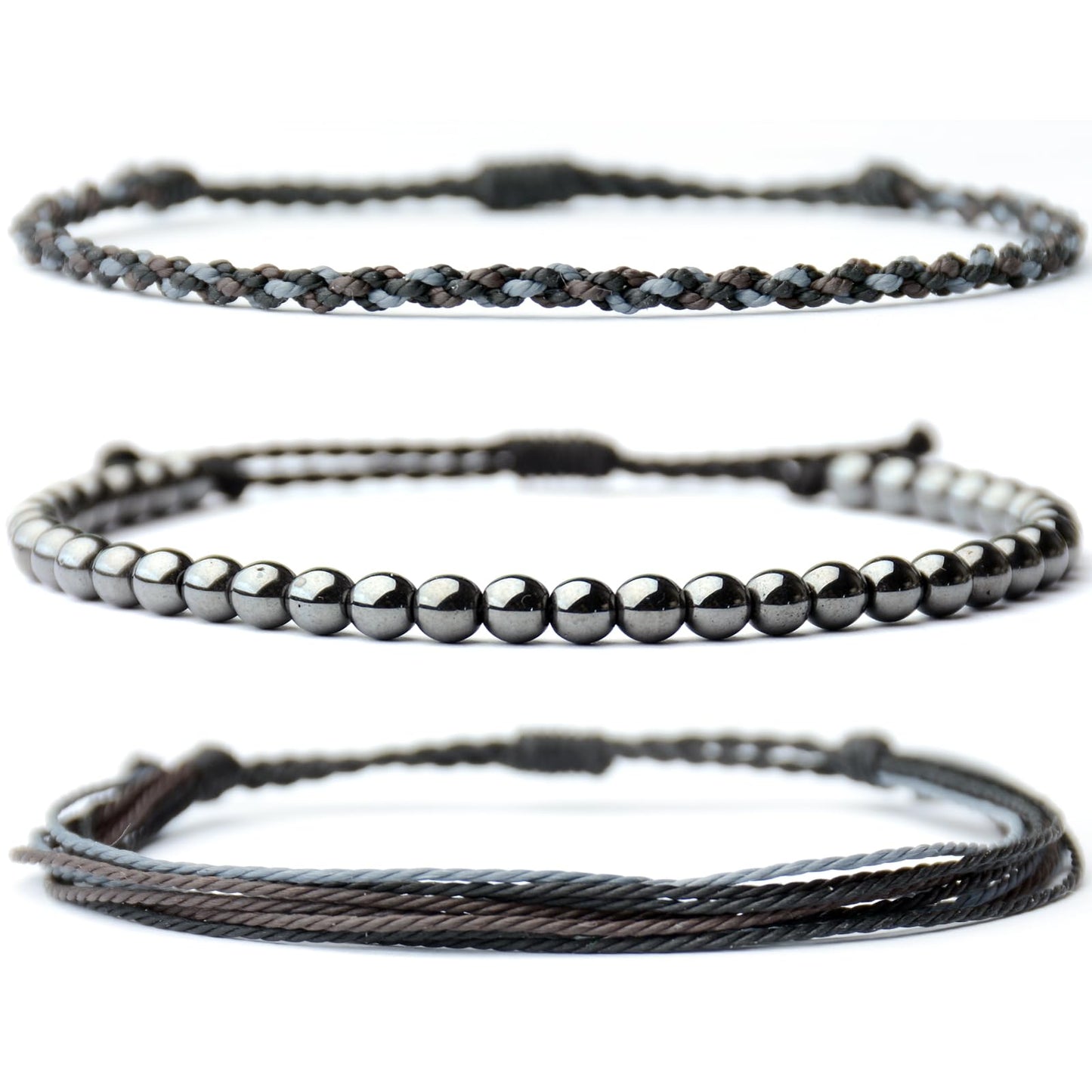 Handmade Natural Stone Beaded Healing Bracelet Gift for Men Adjustable Rope String Bracelet (Hematite, Adjustable)