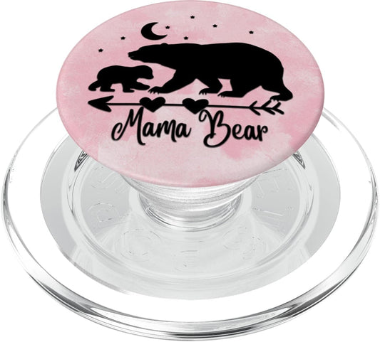 ASBBears Black Mama Bear and One Cub On Pink Watercolor PopSockets PopGrip for MagSafe