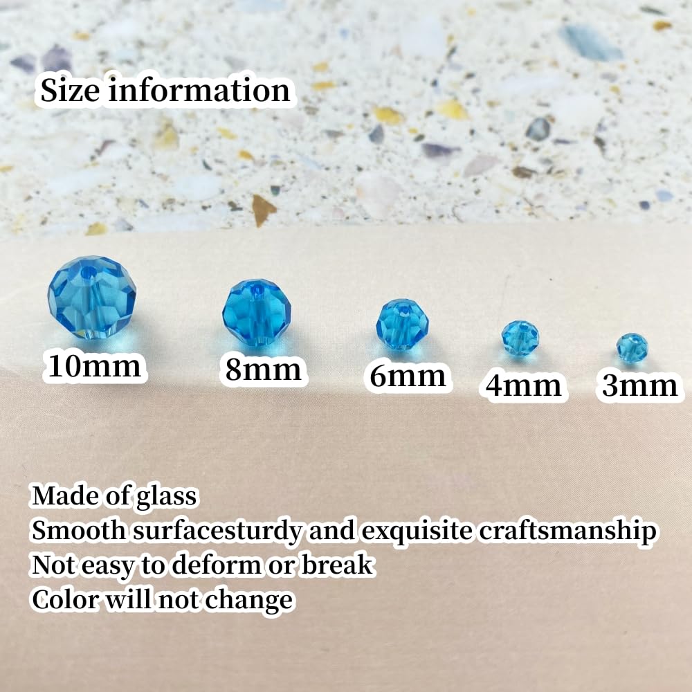 Xinhongo Crystal Glass Beads 100 Pieces 8mm Round Faceted Glass Spacer Beads for Jewelry Making Bracelet Earring Necklace DIY Craft Supplies(Lake Blue)