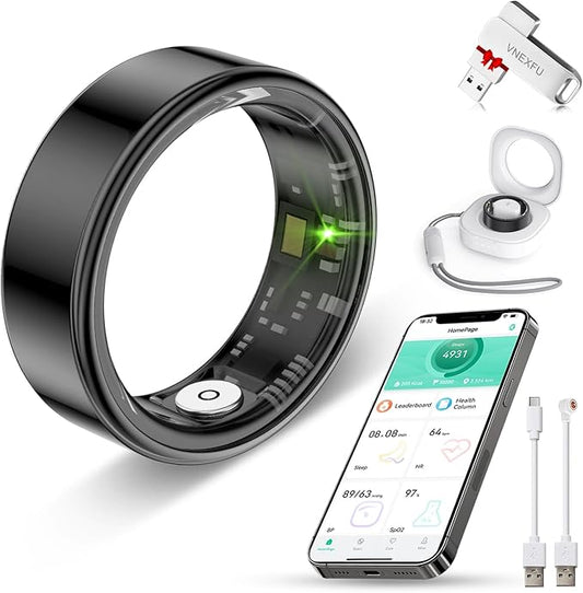 Smart Ring Health Tracker for Women Men-IP68 Waterproof Fitness Ring with Sleep Tracker/Heart Rate/Blood Pressure/Blood Oxygen/Step Counting/Calories for iOS and Android,No Subscription Fee