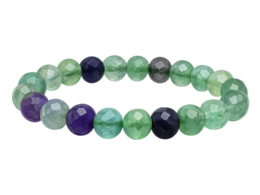 Amazing Gemstone Multi Fluorite Bracelet for Women - Chakra Mens Bracelet Protection Crystals&Healing Stones - Blessing Bracelet Spiritual Meditation Gift (Faceted Beaded Bracelet)