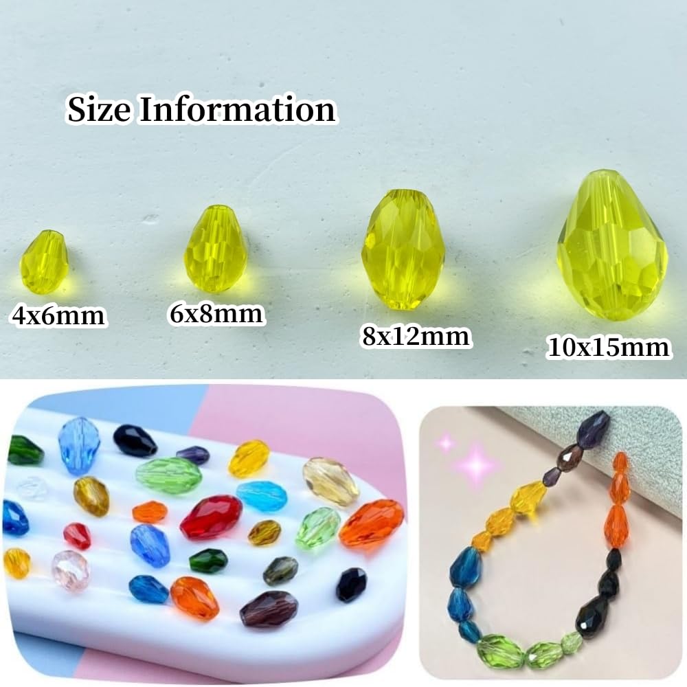 Honkoolly 200pcs 4x6mm Teardrop Crystal Glass Beads Vertical Hole Faceted Glass Teardrop Spacer Beads for Bracelets Necklace Earring DIY Jewelry Making Craft(Gold Yellow)