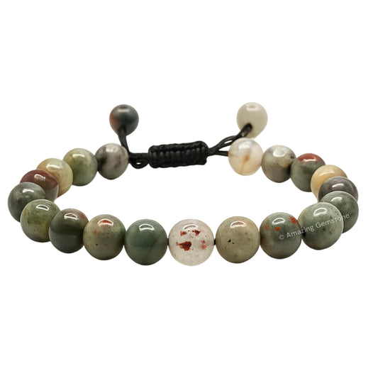 Amazing Gemstone African Bloodstone Bracelet for Women Men's Gifts - Protection Healing Crystal Bracelet - 8mm Gemstone Beaded Adjustable Bracelet Pulseras Para Hombres Mujer Stocking Stuffers