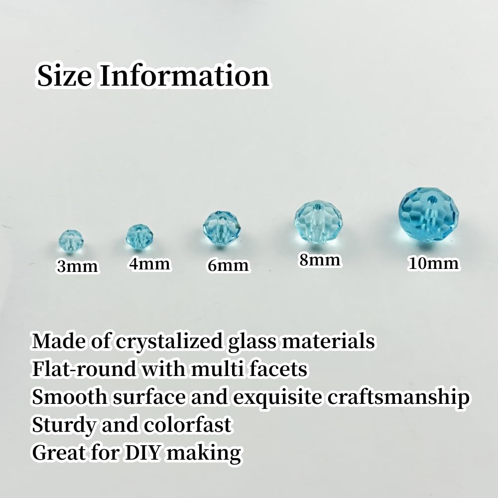 YUEXIGO 500pcs 4mm Crystal Glass Beads for Jewelry Making, Faceted Rondelle Glass Spacer Beads for Wind Chimes Bracelet Earring Necklace DIY Craft(Light Lake Blue)