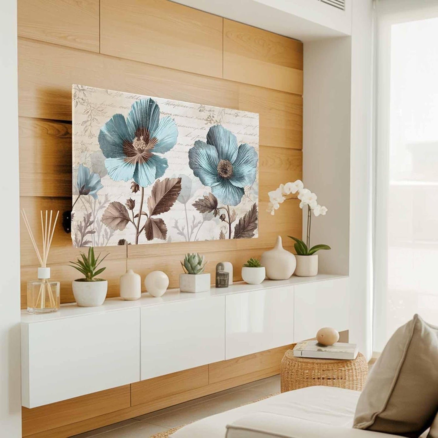 Yukro 65 Inch, 57"x32" Rustic Blue Indoor TV Dust Cover, Broccoli Flower Leaf Farmhouse Vintage Brown Elastic TV