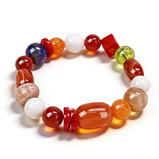 Boho Colorful Beaded Bracelets for Women, Handmade Stretchy Gemstone Bead Bracelet, Summer Women Beach Stackable Bead Bracelets Natural Healing Crystals Relax Stone Bracelets Unique Gifts for Mother (Red)