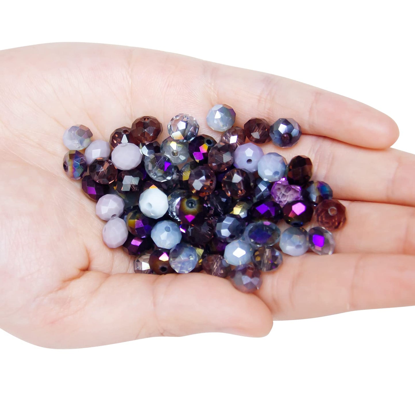 Niziky 200PCS Purple Crystal Rondelle Beads, 6MM Faceted, Multicolor, 48 Facets/Bead, Great for Jewelry Making