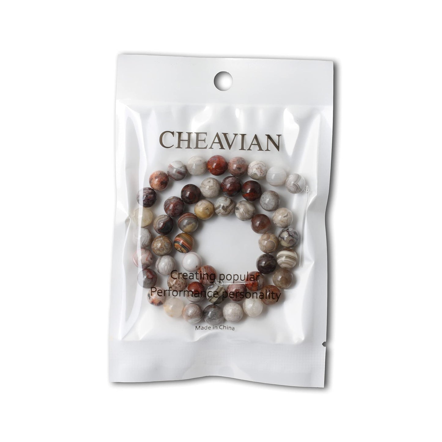 CHEAVIAN 45PCS 8mm Natural Laguna Lace Agate Round Loose Beads for Jewelry Making 1 Strand 15"