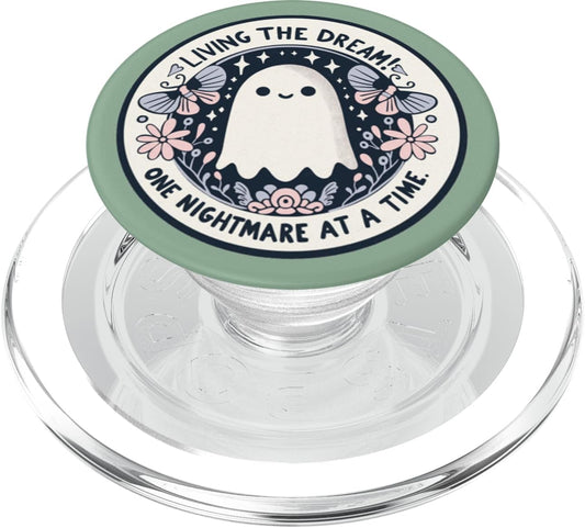 Bookish Book Lover Librarian Phone Popper Spooky Ghost Dark Humor Living the Dream Bookish Reading PopSockets PopGrip
