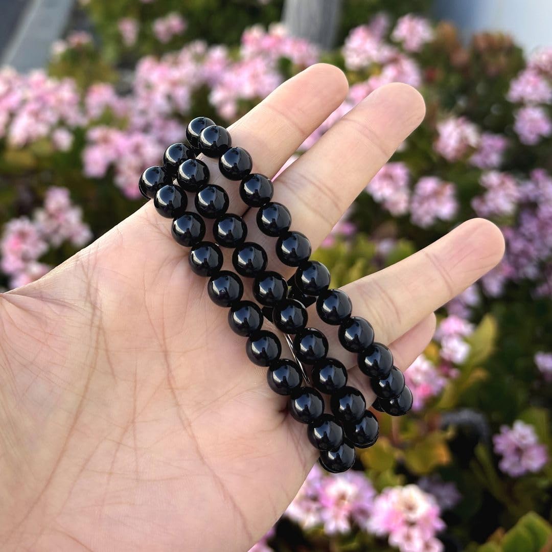 Adabele Real Natural Black Agate Gemstone Beaded Bracelet 8 inch Stretch Chakra Healing Crystal Stone Jewelry Women Mom Gift (Unisex) GB8-C30