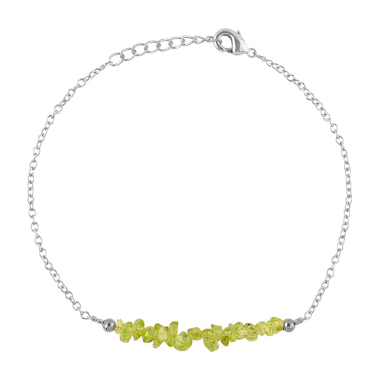 Gemimpression Handmade Peridot Chips Bar Bracelet – Natural Energy Healing Crystals – Silver Plated Adjustable 8 Inch Chain – Christmas Gift
