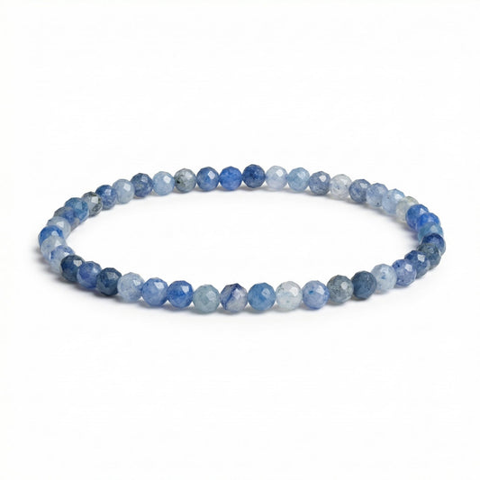 Angelstones Natural Blue Aventurine Gemstone Small Beaded Stretch Bracelet, 4mm Faceted Round Beads, Crystal Healing Bracelet for Women
