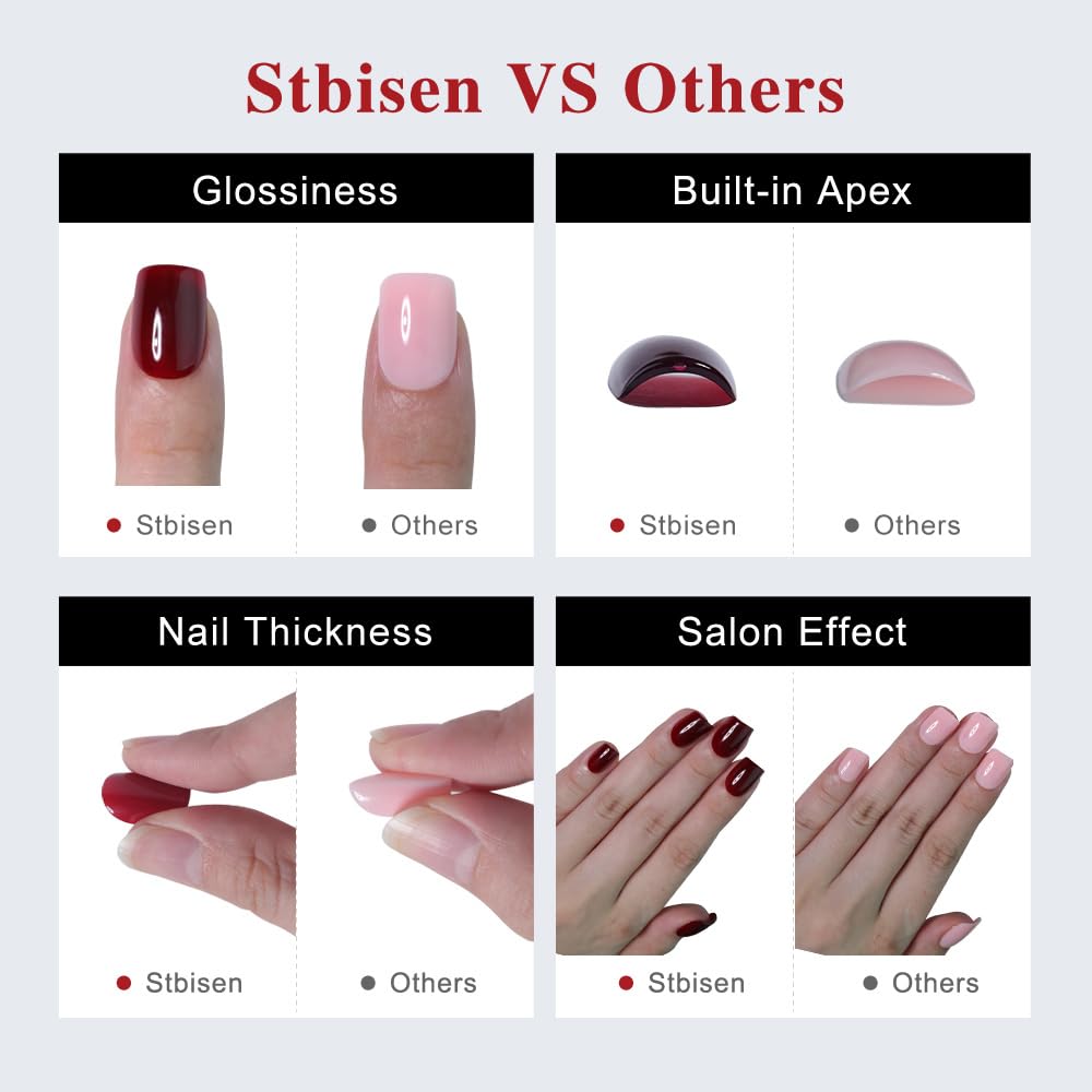 Stbisen French Pink Press on Nails Short Square, Summer Fake Nails with Cute Blossom Pink Designs, Glossy Gel Finish FalseNails, Thick Natural Reusable Glue on Nails for Women, 30Pcs, Floral Blush