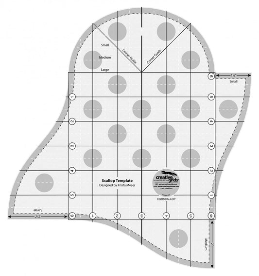 Creative Grids Scallop Template and Quilt Ruler – CGRSCALLOP – Made in USA, 10in x 10-3/4in, Non-Slip Grip Acrylic Quilting, Sewing, Crafting, Patchwork Ruler & Template