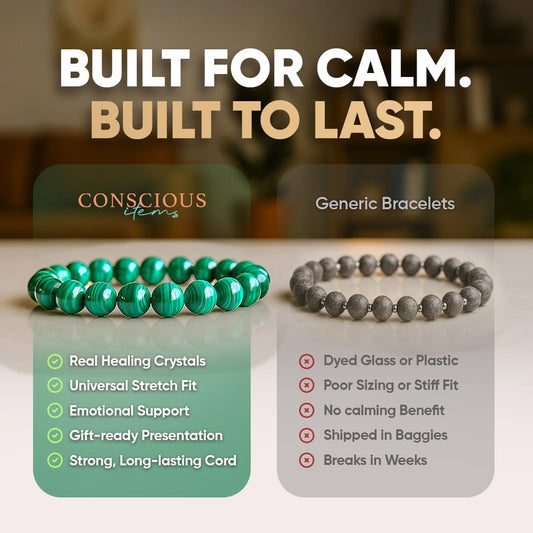 Conscious Items The Anxiety Bracelet for Women & Men, Green Malachite Bracelet for Inner Calm & Emotional Balance, Calming Bracelets for Anxiety with Malachite Crystals