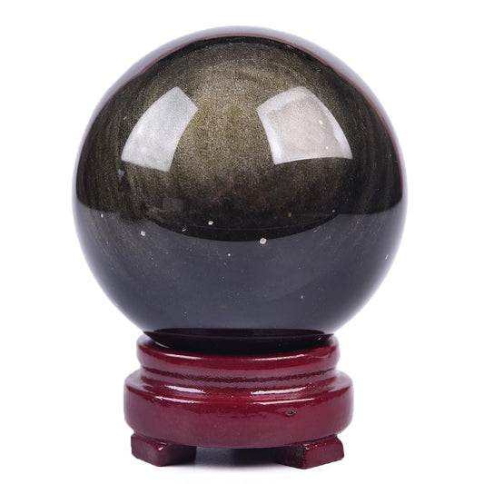 JIC Gem Golden Obsidian Crystal Sphere Large Healing Crystal Ball with Stand Ornament Meditation Witchcraft Decor 2.3-2.7 inch(60-70mm)