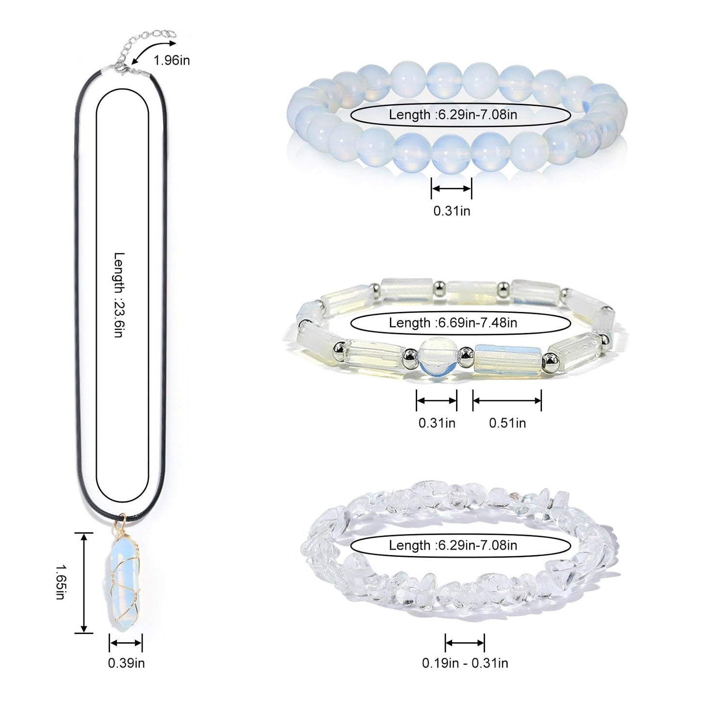 GRKZBKW 3Pcs Moonstone Bracelets and Moonstone Necklace for women – Healing Crystal Jewelry for Women, for Anxiety Relief, Stress, Emotional Balance