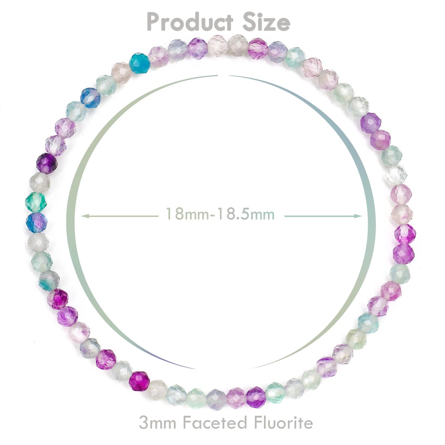 BONNY BOXX Natural Genuine Gemstone Faceted Round Beads Bracelets, 3mm Adjustable Stretchy Tiny Faceted Fluorite Bracelet, Healing Crystal Reiki Chakra Dainty Jewelry Fashion Gifts
