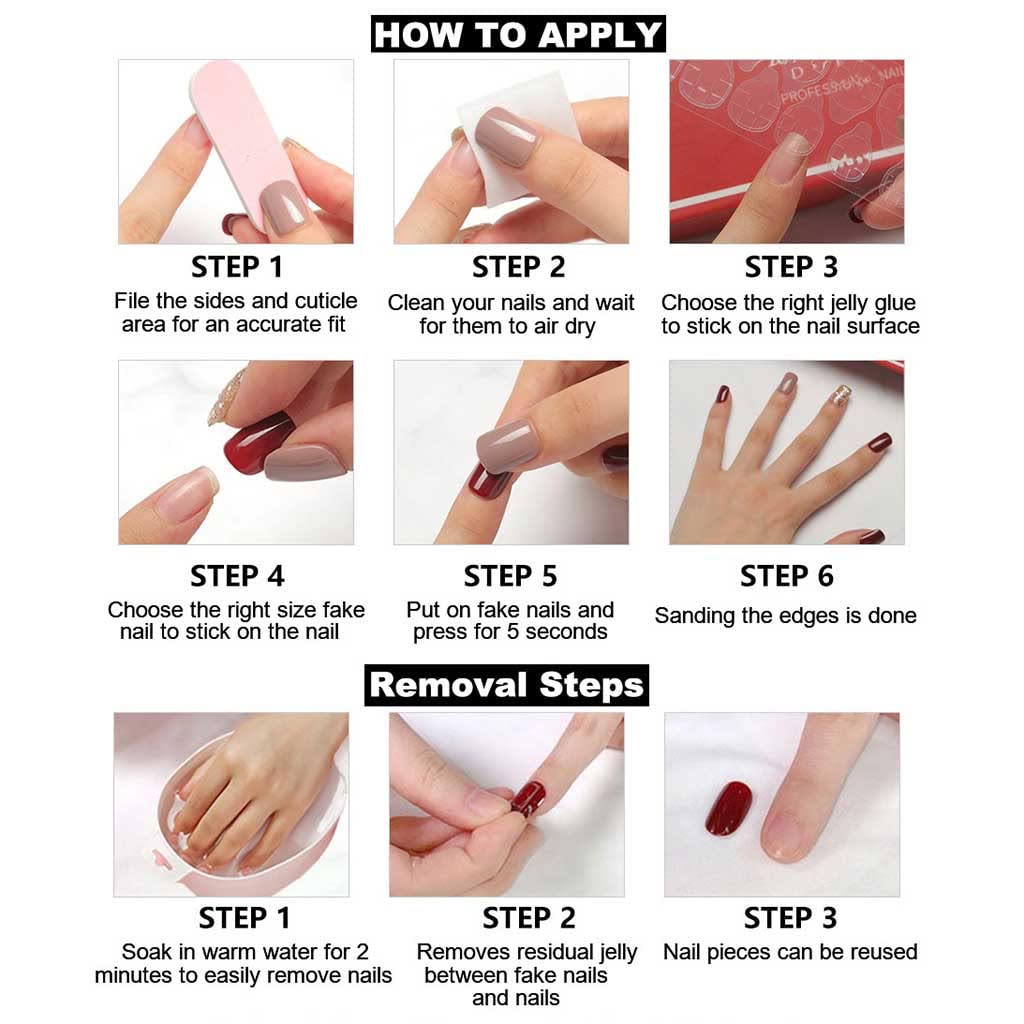 RikView French Tip Press on Nails Medium Fake Nails Black Stick on Nails Square Nude Nails for Women