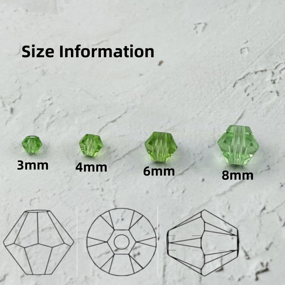 YUEXIGO 400pcs 4mm Bicone Glass Crystal Beads for Jewelry Making, Faceted Bicone Glass Spacer Beads for Bracelet Earring Necklace DIY Craft(Light Green)