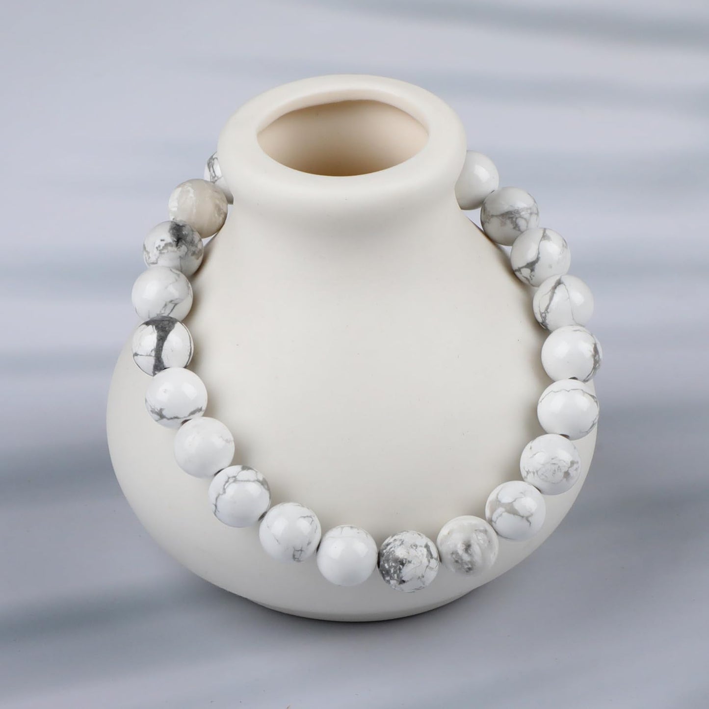 LPBeads Handmade Natural Gemstone Stretch Elastic 8mm White Howlite Bracelet Healing Crystal Round Stone Beads Jewelry Gifts for Women Men