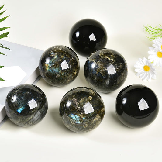 MOGEMT Large Labradorite Crystal Ball with Stand Natural Crystals Sphere Gemstone Ball Meditation Witchcraft Home Decor 100-110mm/3.9-4.3"