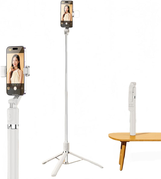 Briteroh 68", 3 360 Selfie Stick Tripod Extendable Selfie Pole with Removable Fill Light & Bluetooth Remote, Modes