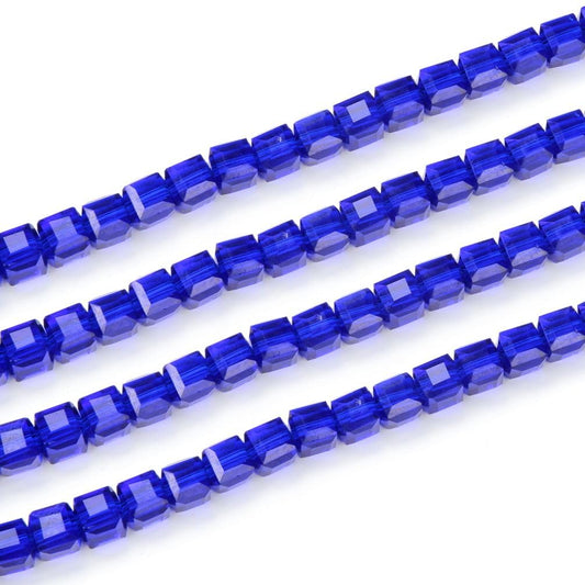 100pcs Czech Faceted Cube Crystal Glass Loose Beads Spacer 6mm (0.24 Inch) Cobalt Blue for DIY Jewelry Craft Making CCC625