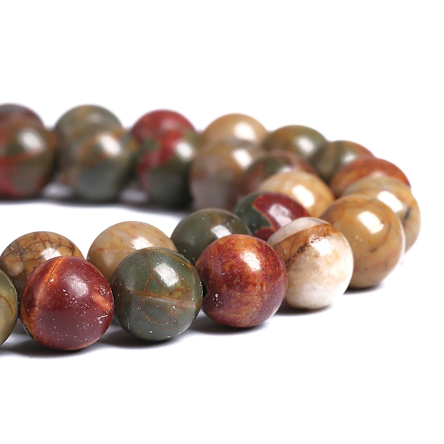 10MM 37PCS Natural Stone Picasso Jasper Loose Beads for Jewelry Making DIY Bracelet