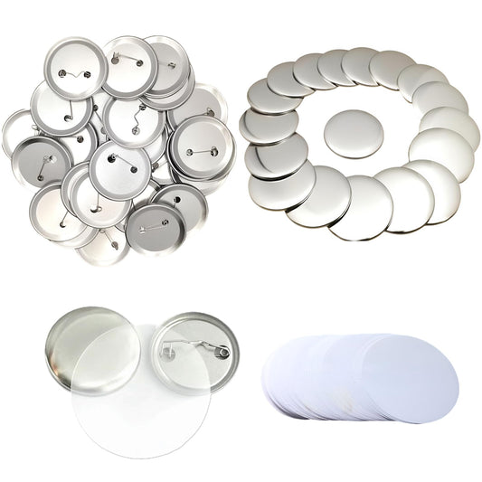 YiiYiiGO 200 Sets 58mm/2.28inch Button Maker Supplies, (Approx.2.25 inch) Round Badge Blank Pins, Includs Metal Shells, Metal Back Cover, Blank Paper and Transparent Film for Pin Maker Button Press