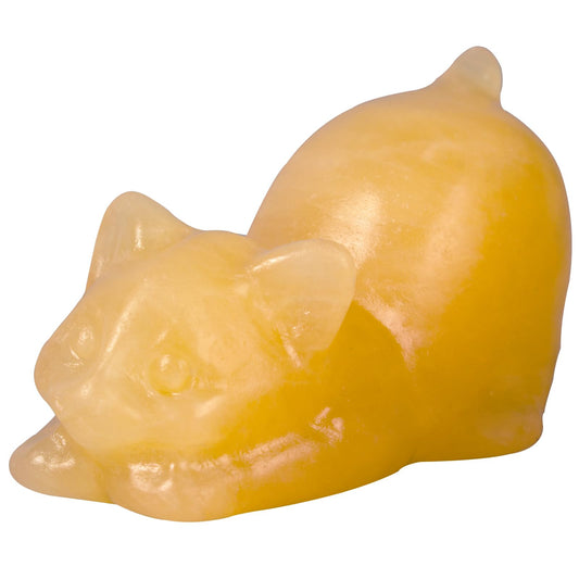 2 Inch Yellow Calcite Cat Crystal Figurines, Cute Kitten Statues for Kitten Lovers and Collectibles, Cat Decor Fingurines for Home Desk Office, Carved Healing Crystal Reiki Animal Gifts for Women