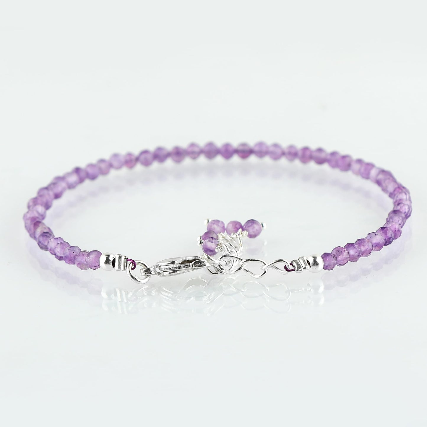 CRYSTALINES Natural Amethyst Gemstone Bracelets, Faceted Beads Stones, Handmade Boho Hypoallergenic Jewelry for Women, Healing Crystals, Adjustable Silver Plated 7+1inch February Birthday Gift