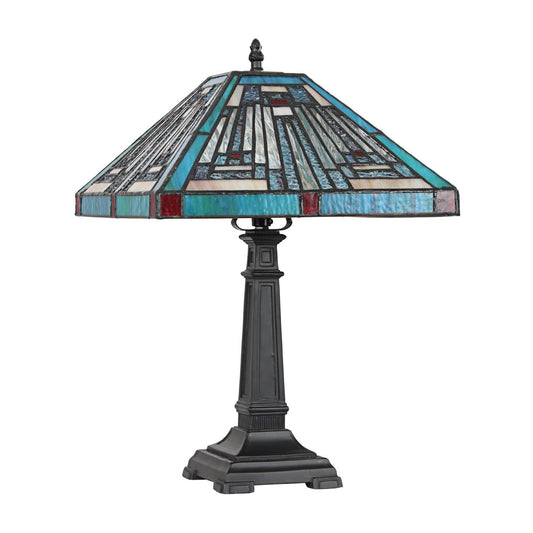 Chloe Lighting Innes Tiffany-Style Table Lamp, Blackish Bronze, 12in Wide, Multicolor Glass, Model CH3T359BM12-TL1