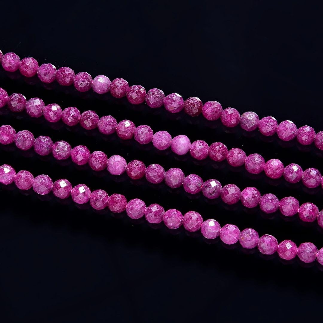 Adabele 15 Inch Natural Red Ruby Healing Gemstone 3mm (0.12 Inch) Tiny Small Faceted Round Loose Beads Stone Spacer (105-115pcs) for Craft Jewelry Making GK3-18
