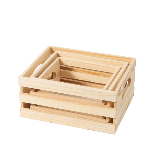 Set of 3 Rustic Wooden Nesting Crates with Handles, Decorative Wood Crates, Crate Box Wooden Storage Box for Kitchen, Office, Bedroom, Closet, Rustic Country Decor(Large Size 13.4x9.8x6.7 in)