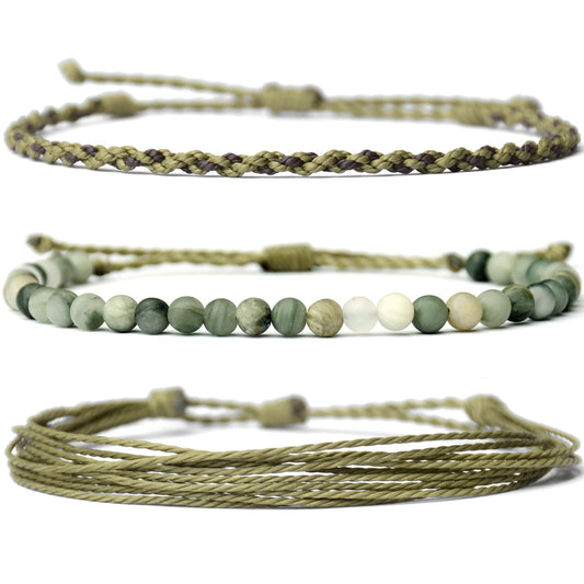 Handmade Natural Stone Beaded Healing Bracelet Gift for Men Adjustable Rope String Bracelet (smaragdite, Adjustable)