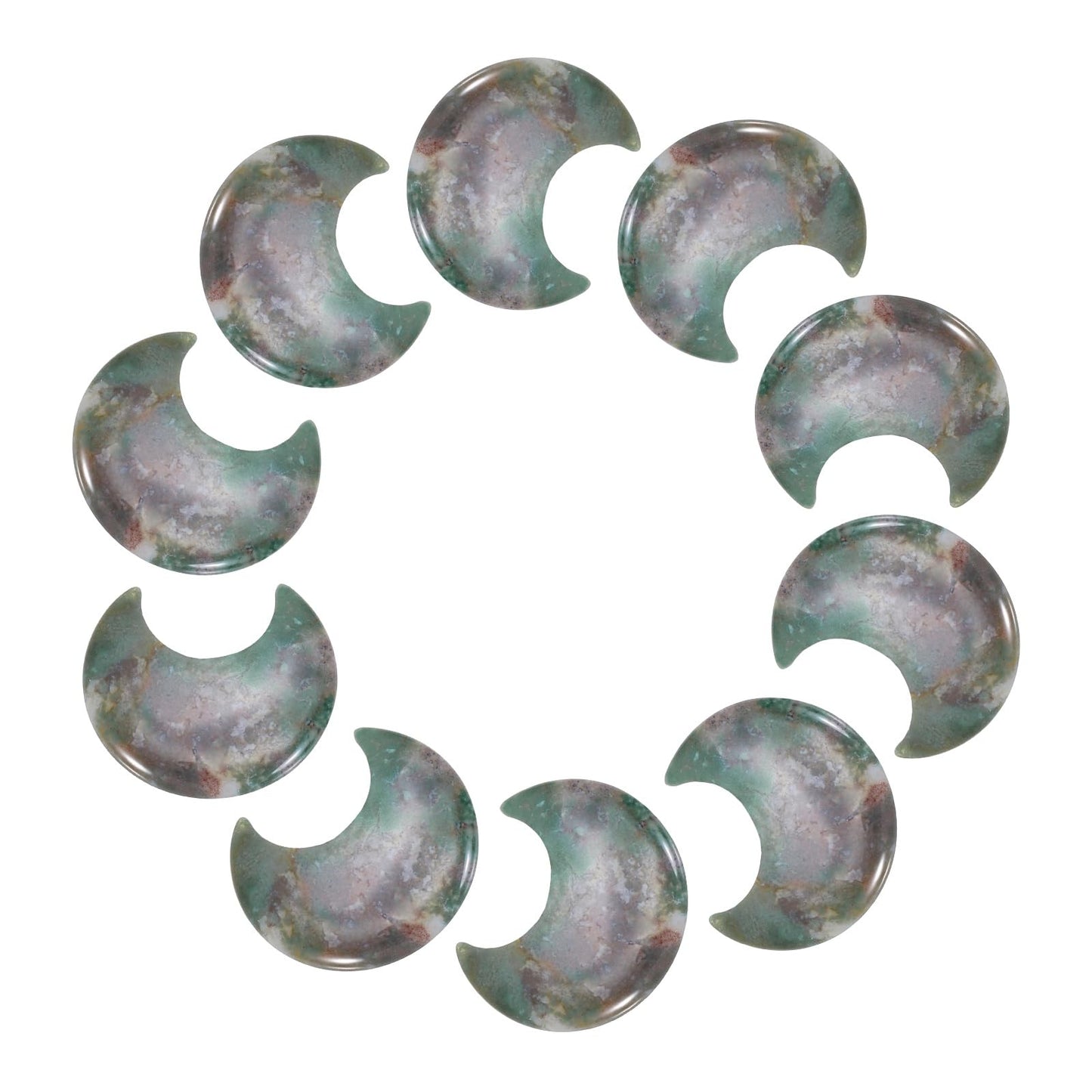 MECCANIXITY 10 Pcs Moon Crystal Worry Stone, 1.2 Inch Length Natural Indian Agate Moon Gemstone Bulk, Carved Pocket Stones for Meditation Balancing Pendant Decor