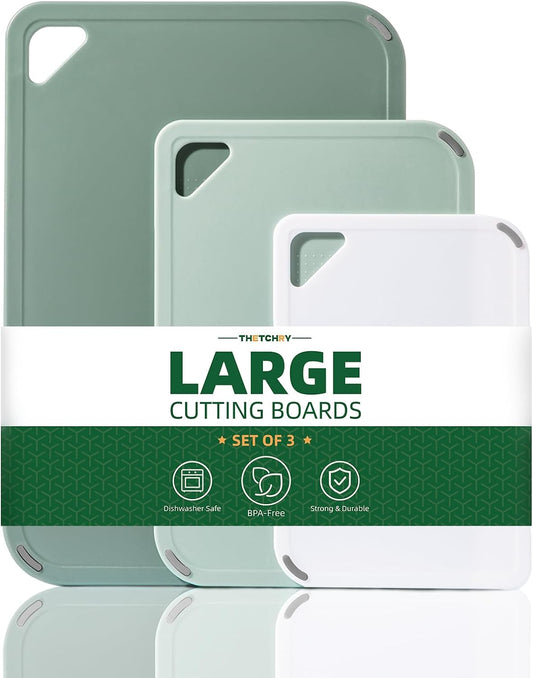 THETCHRY Plastic Cutting Board Set - BPA-Free Non-Slip Chopping Boards for Kitchen | 15"×10" Green