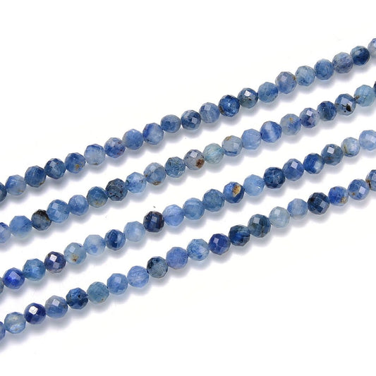 Adabele 30 Inch Natural Blue Kyanite Healing Gemstone 4mm (0.16 Inch) Tiny Small Faceted Round Loose Beads Stone Spacer (160-180pcs) for Craft Jewelry Making GK4-21