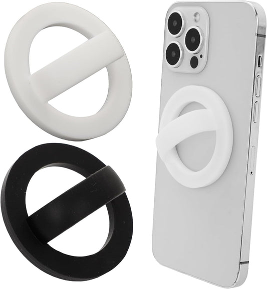 Bnapott 2pcs 360 Silicone Ring Grip Phone Holder, Soft Finger Loop for MagSafe iPhones, White & Black, Rotating