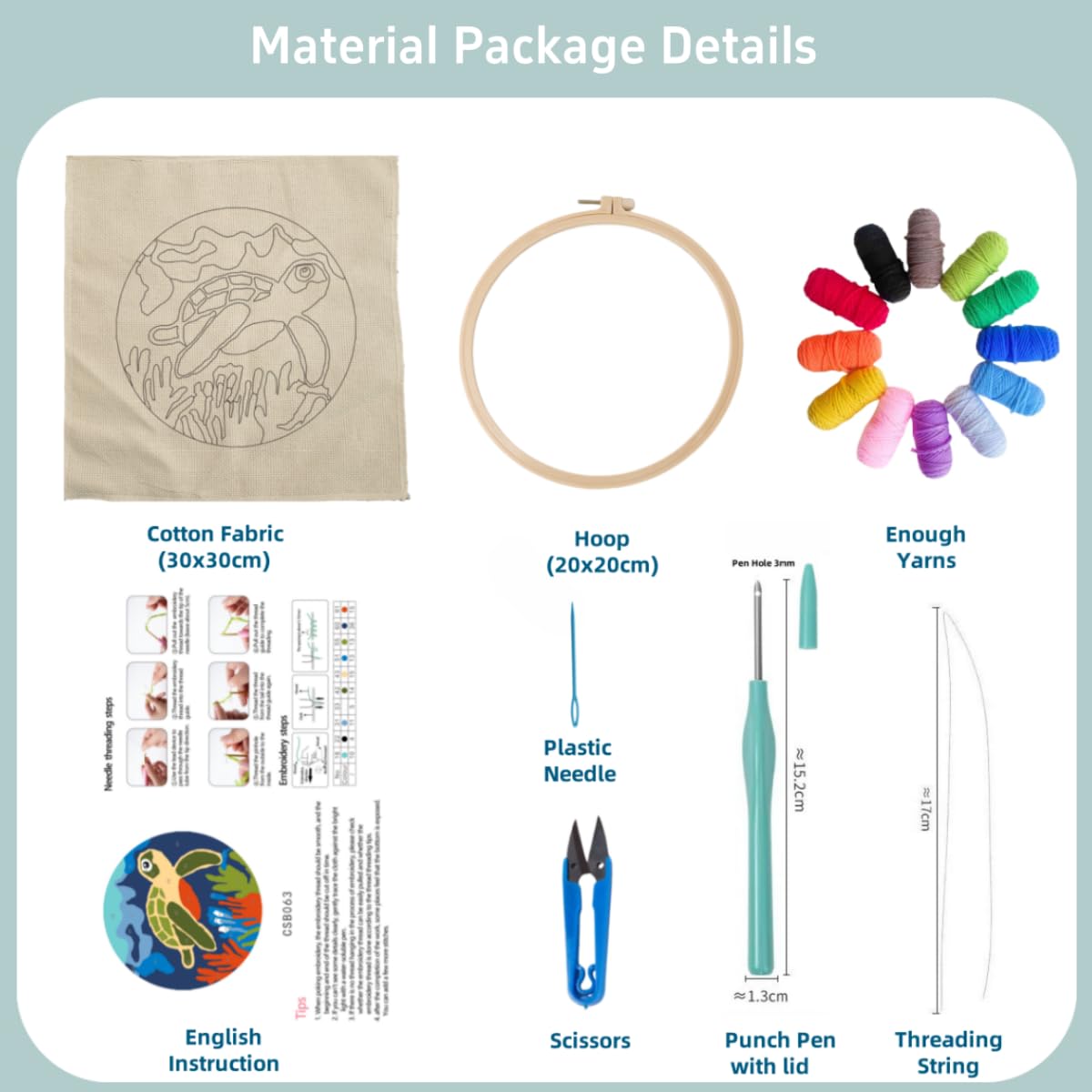 Punch Needle Kits Lemon Spice DIY Embroidery Starter Set with Hoop Easy for Beginners Stress Relief Handmade Craft Hobby and Home Decor 20x20cm-10