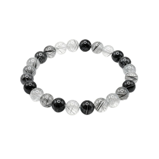 The Vida Handmade AAA+ Quality Crystal Stretch Elastic Bracelet - Nature Gemstone - Jewelry Gift - Holiday Gift - For Women & Men (Tourmalinated Quartz)