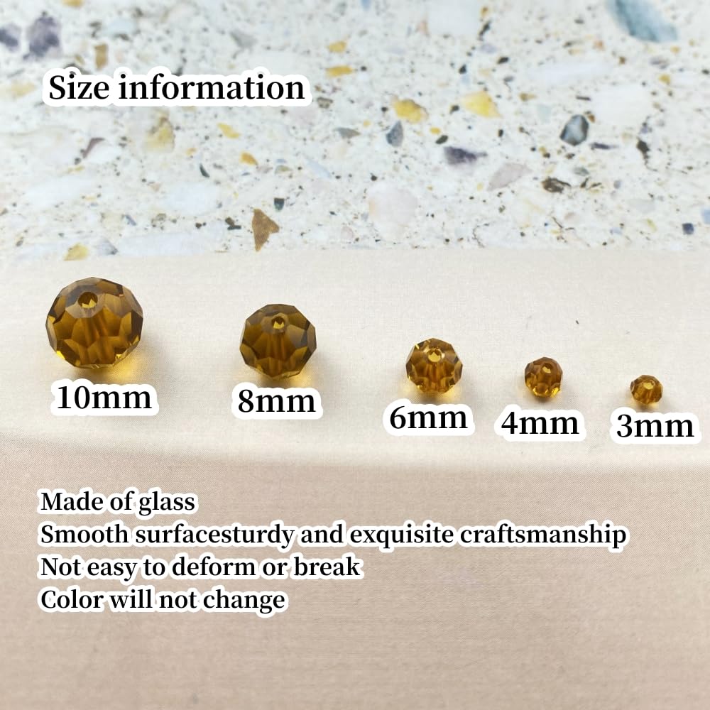 Xinhongo Crystal Glass Beads 50 Pieces 10mm Round Faceted Glass Spacer Beads for Jewelry Making Bracelet Earring Necklace DIY Craft Supplies(Amber)