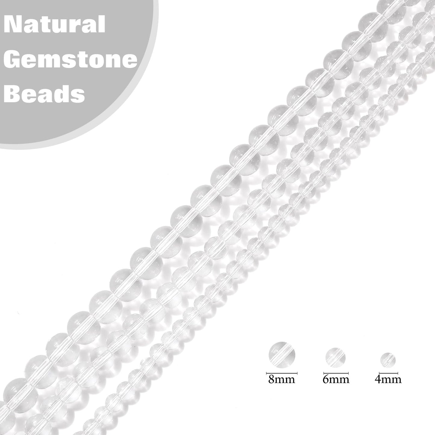Vinswet 90pcs 4mm Clear Quartz Natural Stone Beads Round Genuine Real Stone Beading Loose Gemstones DIY Smooth Bead for Bracelet Necklace Earrings Jewelry Making